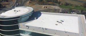 aerial view of a newly installed roof on an oracle building in california